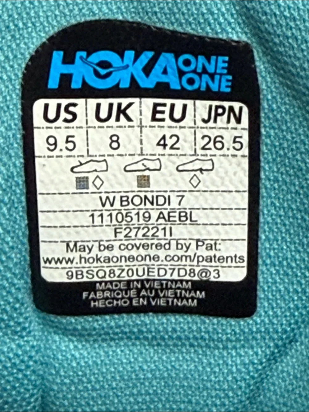 Hoka One One Bondi 7 Women’s Aqua Running Shoes Size 9.5